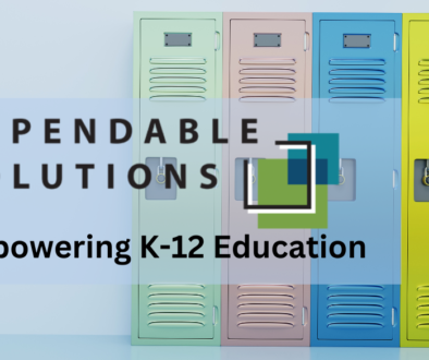 A visual representation of cybersecurity standards for K-12 schools, featuring locked lockers symbolizing data security, alongside the Dependable Solutions logo.
